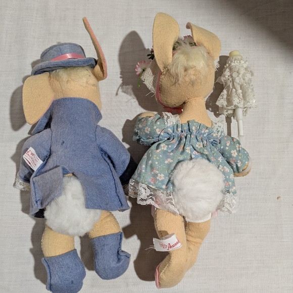 Annalee Easter Bunny Rabbit couple Dolls VTG 1988 Mobilitee - Picture 3 of 16